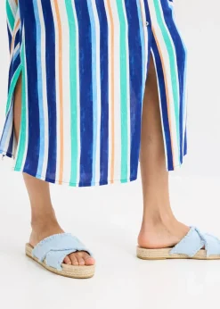 gestreiftes Kaftan-Kleid aus strukturierter Viskose