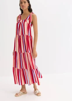 gestreiftes Trägerkleid aus strukturierter Viskose