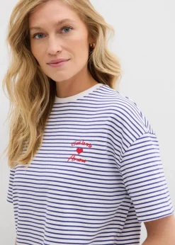 Gestreiftes T-Shirt mit Stickerei