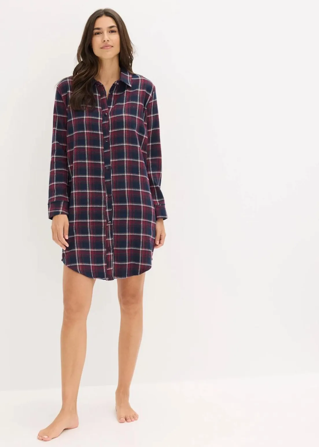 Gewebtes Nachthemd aus Flanell mit Knopfleiste