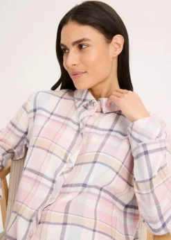 Gewebtes Nachthemd aus Flanell mit Knopfleiste