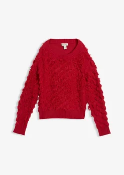 Grobstrick-Pullover mit Fransen