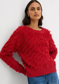 Grobstrick-Pullover mit Fransen