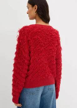 Grobstrick-Pullover mit Fransen