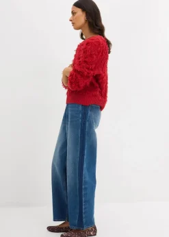 Grobstrick-Pullover mit Fransen