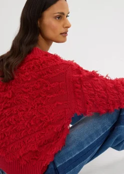 Grobstrick-Pullover mit Fransen