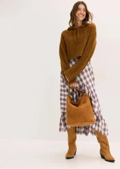 Grobstrick-Pullover mit Kapuze