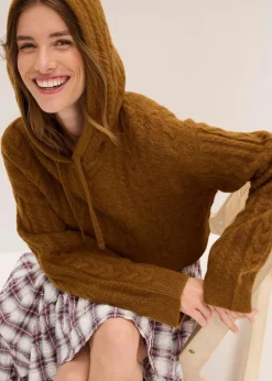 Grobstrick-Pullover mit Kapuze