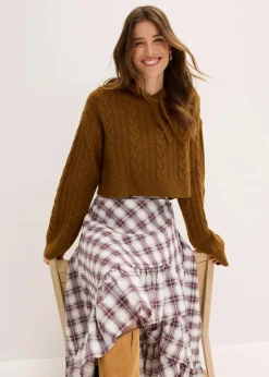 Grobstrick-Pullover mit Kapuze