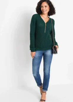 Grobstrick-Pullover mit Reißverschluss-Detail