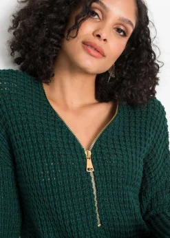 Grobstrick-Pullover mit Reißverschluss-Detail