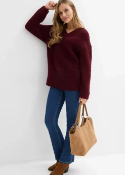 Grobstrick-Pullover mit V-Ausschnitt