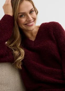 Grobstrick-Pullover mit V-Ausschnitt