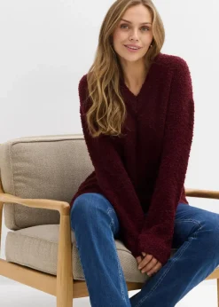 Grobstrick-Pullover mit V-Ausschnitt