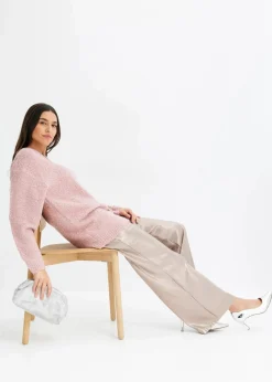 Grobstrick-Pullover mit V-Ausschnitt