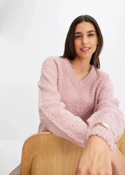 Grobstrick-Pullover mit V-Ausschnitt