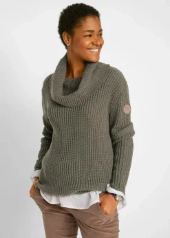 Grobstrick-Pullover mit weitem Kragen