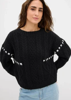 Grobstrick-Pullover mit Zopfmuster