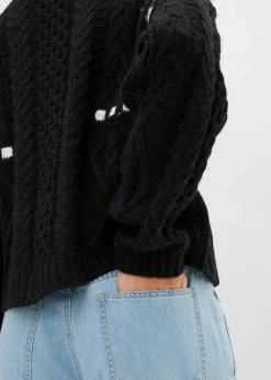 Grobstrick-Pullover mit Zopfmuster