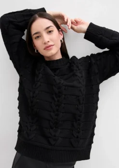 Grobstrick-Pullover mit Zopfmuster