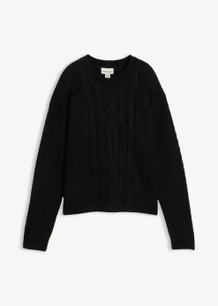 Grobstrick-Pullover mit Zopfmuster