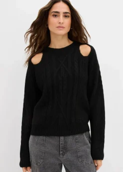 Grobstrick-Pullover mit Zopfmuster