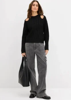 Grobstrick-Pullover mit Zopfmuster