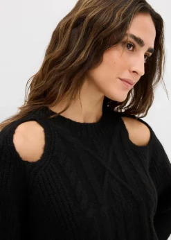 Grobstrick-Pullover mit Zopfmuster