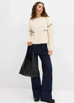 Grobstrick-Pullover mit Zopfmuster