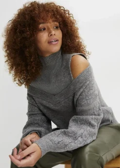 Grobstrick-Pullover schulterfrei