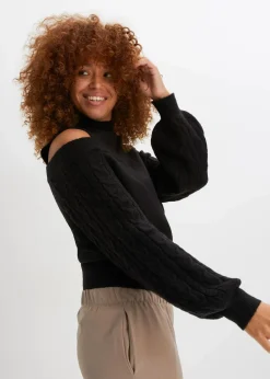 Grobstrick-Pullover schulterfrei