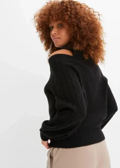 Grobstrick-Pullover schulterfrei