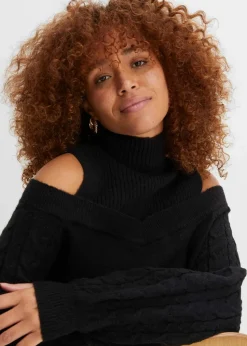 Grobstrick-Pullover schulterfrei