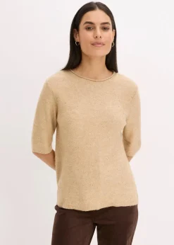 Halbarmpullover mit Pailletten und Glanzgarn