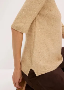 Halbarmpullover mit Pailletten und Glanzgarn