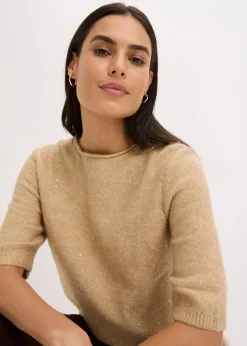 Halbarmpullover mit Pailletten und Glanzgarn