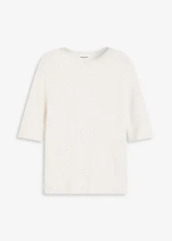 Halbarmpullover mit Pailletten und Glanzgarn