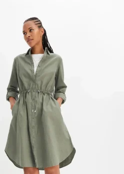 Hemdblusenkleid aus Leinen-Baumwoll-Mix