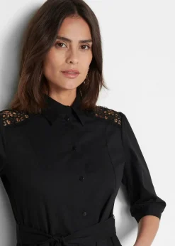 Hemdblusenkleid mit Spitze und Bindeband