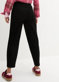 High Waist Barrel-Twillhose mit vorverlegten Seitennähten und Bequembund