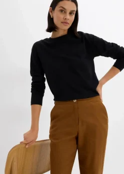 High-Waist-Hose aus Leinen-Viskose-Mix