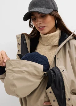 6-in-1 wasserabweisende Umstandsjacke mit Trageeinsatz und herausnehmbarer Fleecejacke