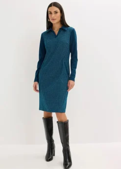 Jacquard Kleid mit Kontrastkragen