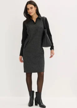Jacquard Kleid mit Kontrastkragen