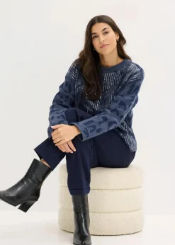 Jacquard Oversize Pullover mit Pailletten