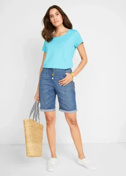 Jeans Bermuda Mid Waist mit Stickerei und Bequembund