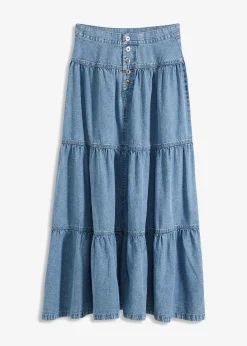 Jeans Stufenrock mit Knopfleiste