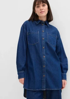 Jeansbluse aus schwerem Denim, reine Baumwolle, Oversized