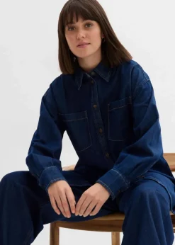 Jeansbluse aus schwerem Denim, reine Baumwolle, Oversized