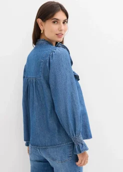 Jeansbluse mit Rüschen